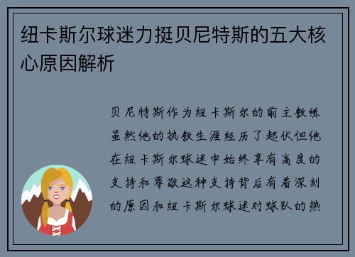纽卡斯尔球迷力挺贝尼特斯的五大核心原因解析 纽卡斯尔球迷力挺贝尼特斯的五大核心原因解析